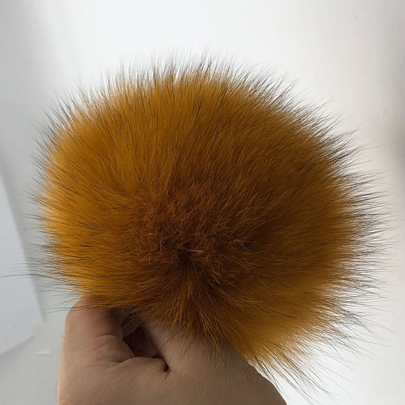 15 см натуральный животный Hairball Hat помпон ручной работы DIY действительно енот большой волос шар шляпа помпон с пряжкой