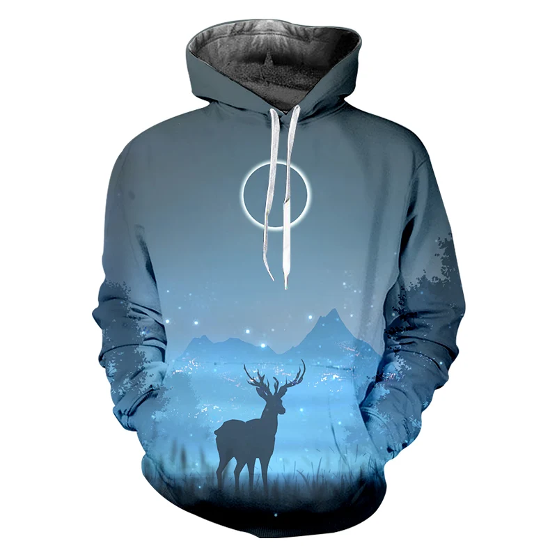 

EU/US Size Animal Deer Hoodies Space 3D Print Sweatshirts Elk Men's Clothes Women Funny Plus Size Harajuku Casual Pullover