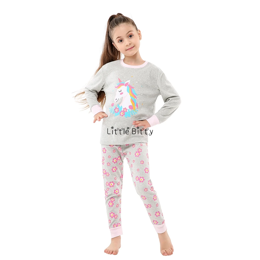 Новая Хлопковая пижама с длинными рукавами высокого качества для маленьких девочек, пижамные комплекты с единорогом для девочек, детские пижамы, пижама с единорогом для девочек 2-8 лет