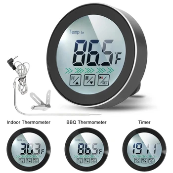 

New-Meat Thermometer for Grilling, Meat Thermometer Digital BBQ Cooking Thermometer with Probe, Press Screen Indoor Outdoor Time
