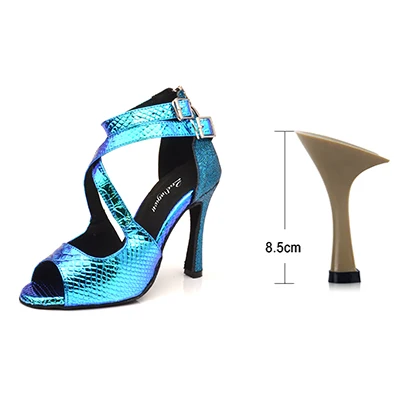 Blue 8.5cm Ladingwu/танцевальная обувь для латинских танцев; женская обувь для сальсы; обувь для танцев; вечерние, свадебные, Бальные Танцевальные Туфли из искусственной кожи с лазером и блестками; цвет синий, золотистый, серебристый - Цвет: Blue 8.5cm