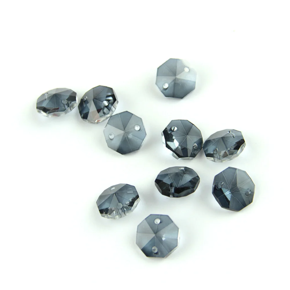 Smoke Gray 14mm Octagon Beads With 1 Hole/2 Holes Crystal Lighting Lamp Parts Beads Strand Component For Home Wedding & DIY