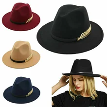 

European And American Foreign Trade Leaf Decoration Ladies Hat Women Wide Brim Black Jazz Headwear Apparel Accessories
