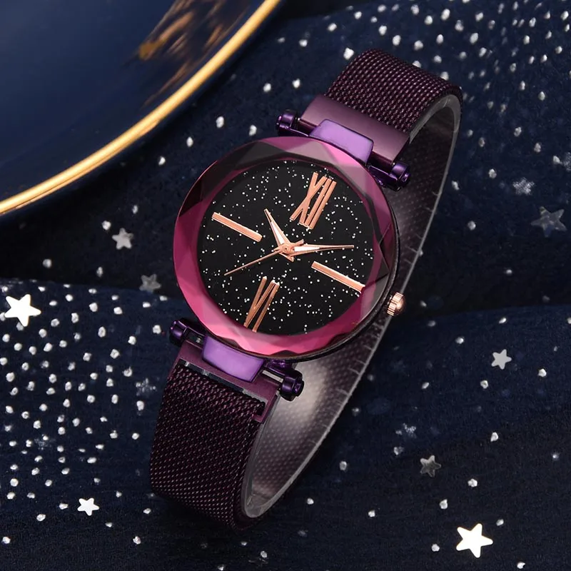 

1 Pcs Women Wrist Quartz Watch Fashion Starry Sky with Alloy Strap Magnetic Buckle S55