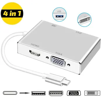 

4 In 1 Usb 3.1 Type C To Hdmi Vga Dvi Usb 3.0 Output Usb C Extend Hub 4K 1080P 3D Video Converter For Chromebook