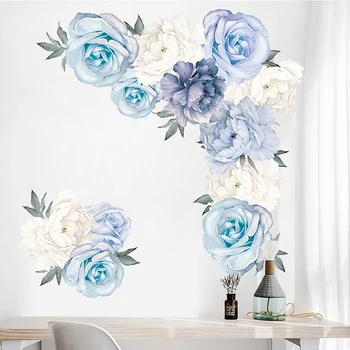 

Peony Flower Wall Stickers Light Blue Peony Wall Sticker Home Unique Walls Decoration Waterproof Stickers