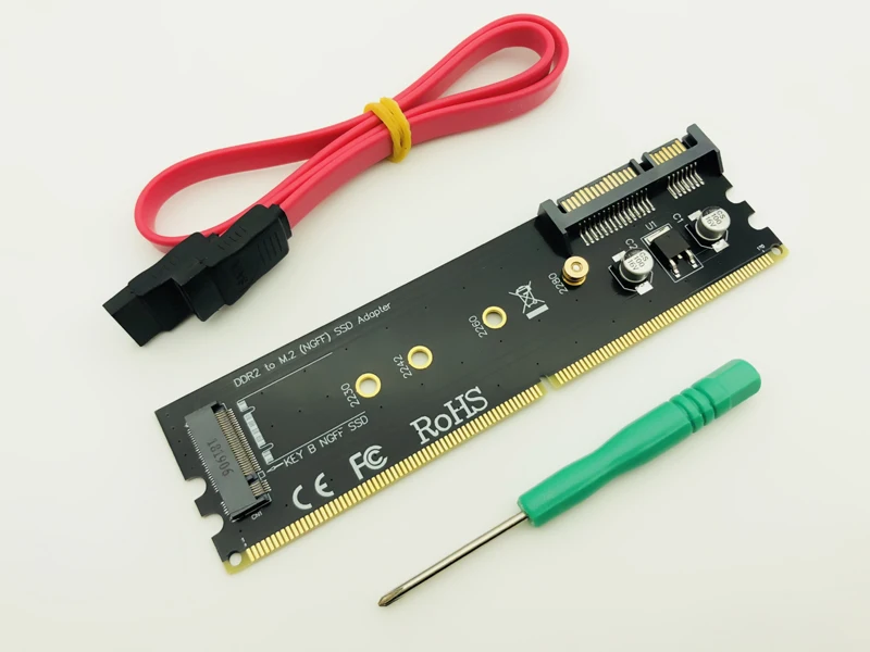 M.2 DDR2 слот адаптер Райзер DDR на M2 SSD Riser B Ключ NGFF M.2 SSD конвертер карта SATA питание 7Pin SATA порт передачи данных на материнскую плату - Цвет: Черный