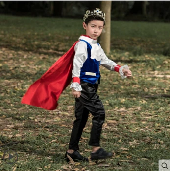 

Free shipping Top Quality Snow White Prince Cosplay Costume set for Halloween Party for kids