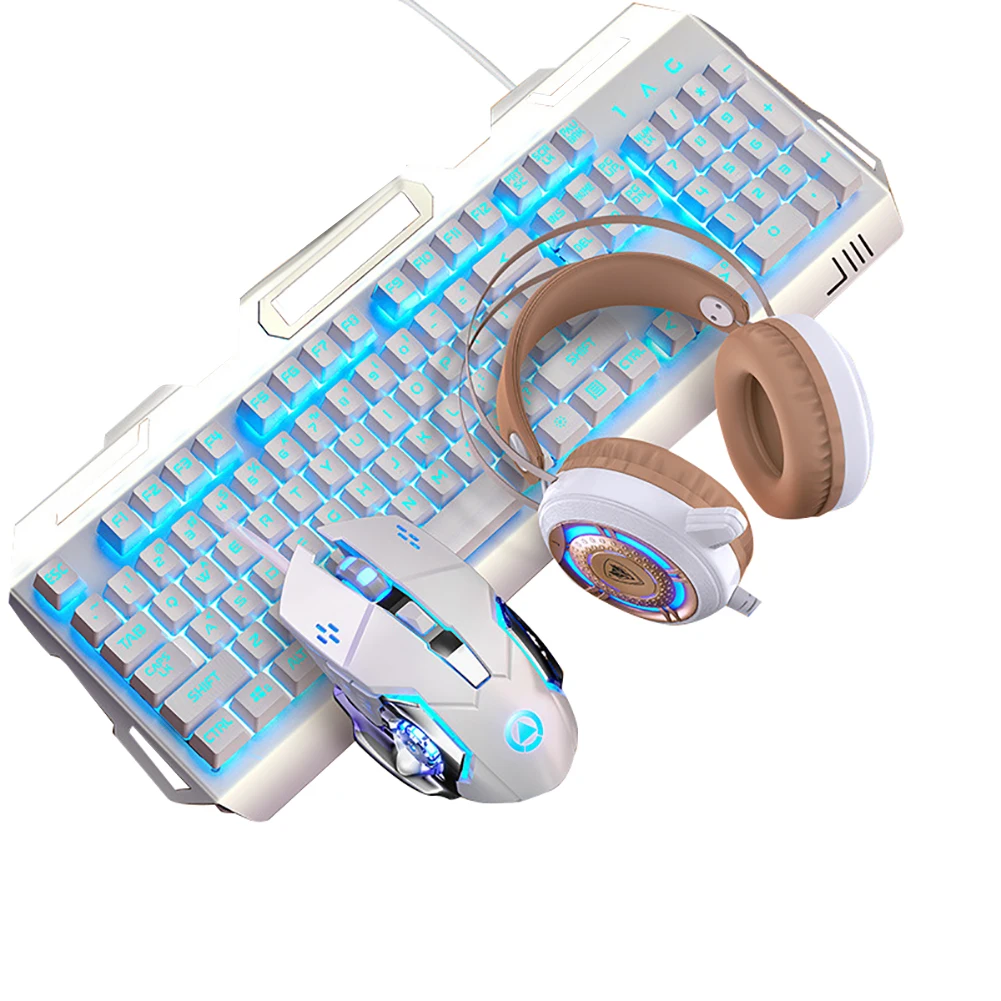 3pcs set Игровая механическая клавиатура и мышь, гарнитура, наушники, комплект из трех предметов, настольный ПК, игра, 2400 dpi, макро мышь, USB Проводная - Цвет: 3pcs set