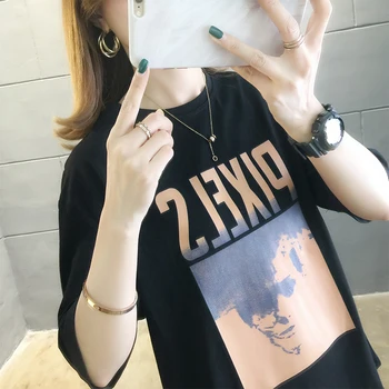 

Pure Cotton 2020 New Style INS chao wang Red T-shirt Women's Crew Neck Super Fire CEC Loose Short Sleeve Summer 7009