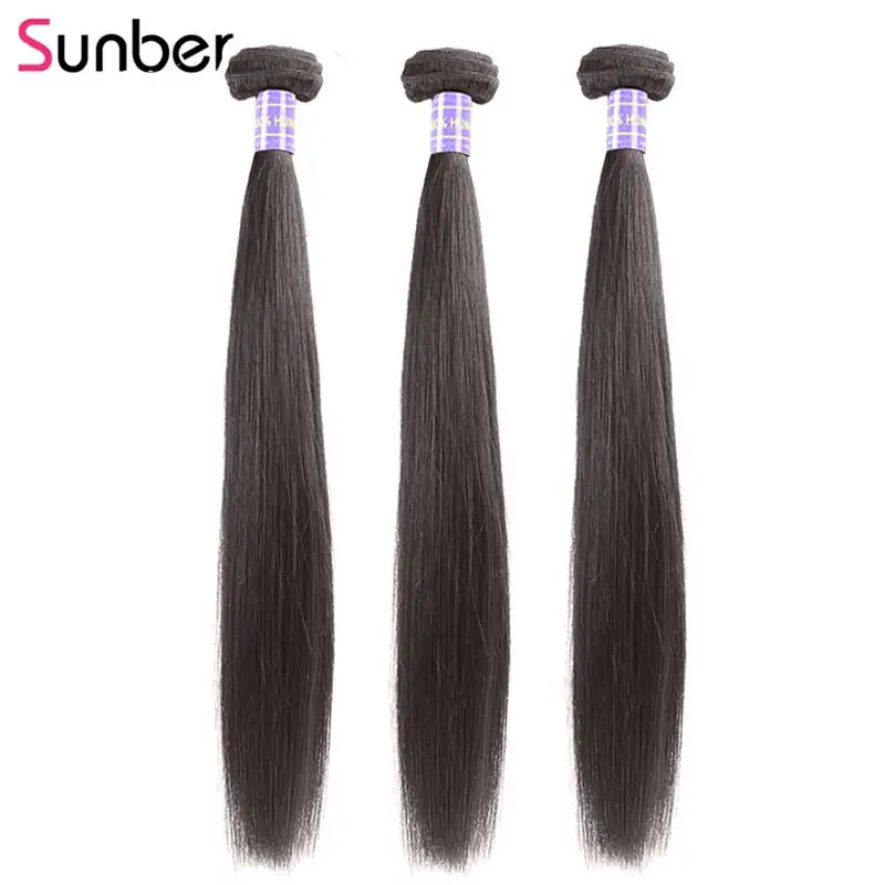 SUNBER волосы бразильские прямые 3 пучка Remy ткет 8 30 дюймов могут быть окрашены