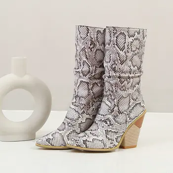 

Women's Pointed Martin Boots Winter Velvet Boots Snakeskin Large Size Women's Boots Winter Boots