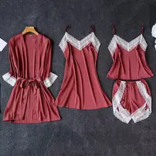 Женская атласная Шелковая пижама, ночная рубашка, халат, Дамский халат, кружевная ночная рубашка, нижнее белье, одежда для сна, комплект для отдыха, ночные костюмы, домашняя одежда