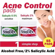 Stridex угревые накладки с соленой кислотой 0.5% 2% для женщин и мужчин средство против акне прыщей прозрачный коврик 55 шт