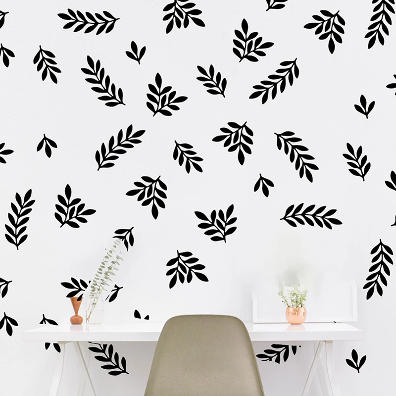 

Cartoon 60Pcs Floral Leaf Wall Sticker Baby Nusery Kids Room Floral Leaves Nature Wall Decal Bedroom Vinyl Decor