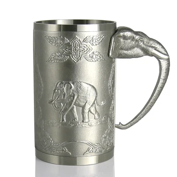 

Oriental Pewter - Pewter Beer Mug - Pure Tin 97% Lead-Free Pewter CJME Hand Carved Beautiful Embossed Handmade in Thailand
