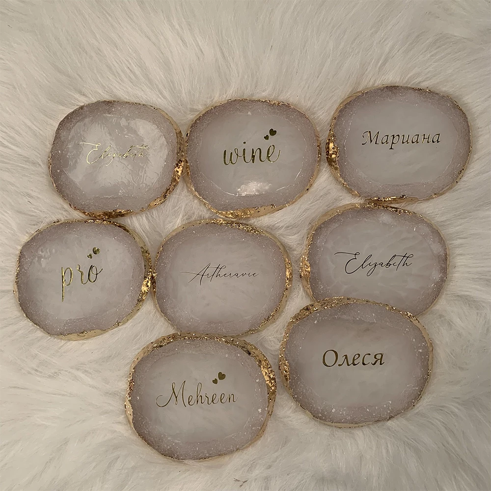 Personalized Agate Stone Coasters Necklace Ring Custom Display