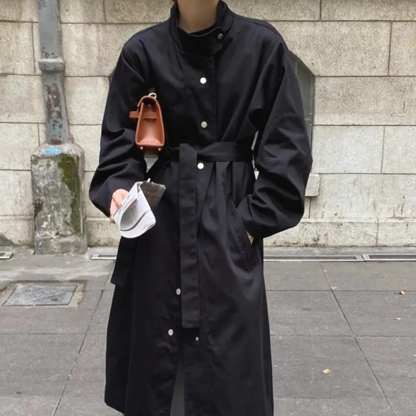 Minimalist Oversize Long Single-breasted Trench Coat Elegant OL Overcoat 2020 New Workwear Windbreaker with Belt | Женская одежда