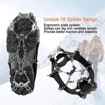 

Black 19 Teeth Non-slip Snow Crampon Anti Slip for Hiking Trekking Walking or Activities on Snowy Icy Terrain Climbing Crampons