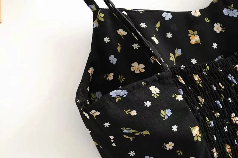 Летнее платье, женские вечерние платья kawaii cami midi, сексуальное платье с открытой спиной, винтажное элегантное платье с цветочным рисунком, корейские платья черного цвета