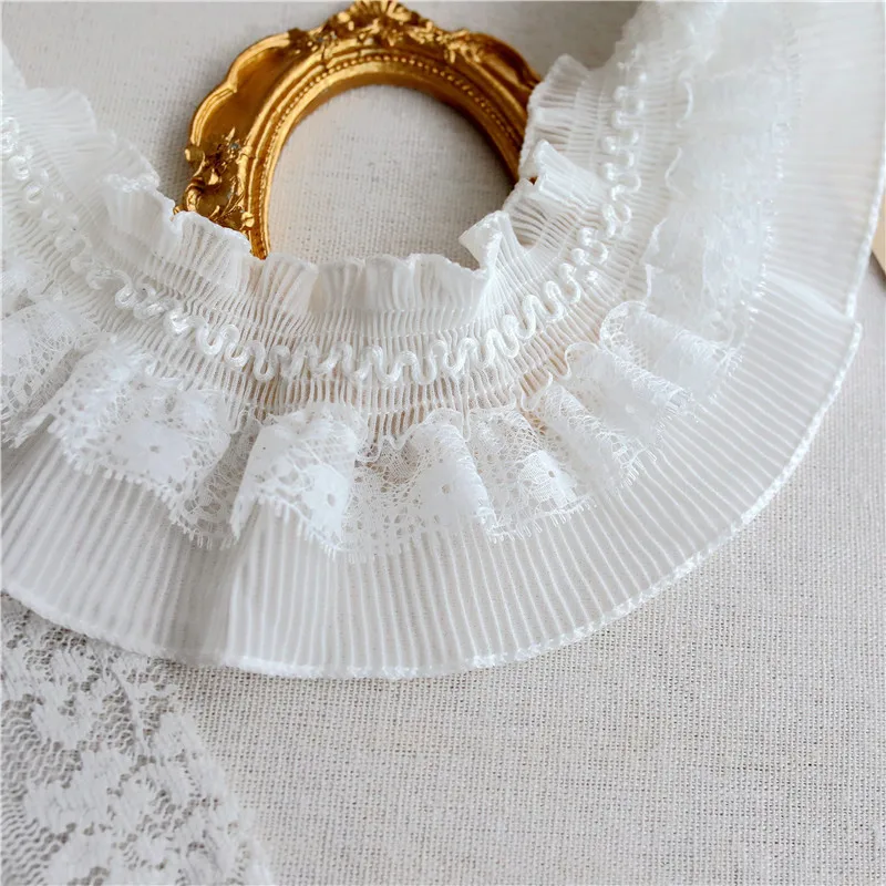 Lace Fabric Chiffon Lace Fabric 8CM Wide Chiffon Stretch Lace Needlework Elastic Ruffle Trim Ribbon Frills Collar Fringe For Sewing Apparel Fabric