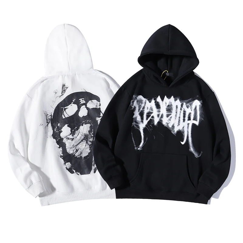 Hip Hop XXXtentacion Revenge Hoodies Bone Skull Smoke Print Sweatshirts Men Women Harajuku Streetwear Fleece Autumn Pullover