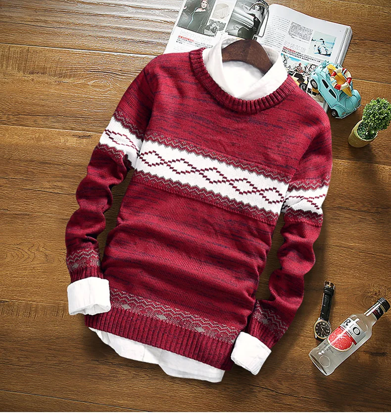 Winter Brand Pullover Sweater Brand Knitting Long Sleeve O-neck Slim Korean Fashion Clothes Men Sweater Korean Style