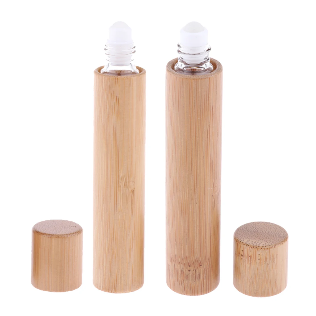

2Pcs 10ml&15ml Empty Bamboo Roll-on Bottles Glass Essential Oil Roller Bottle with Roller Ball for Perfumes and Lip Balm