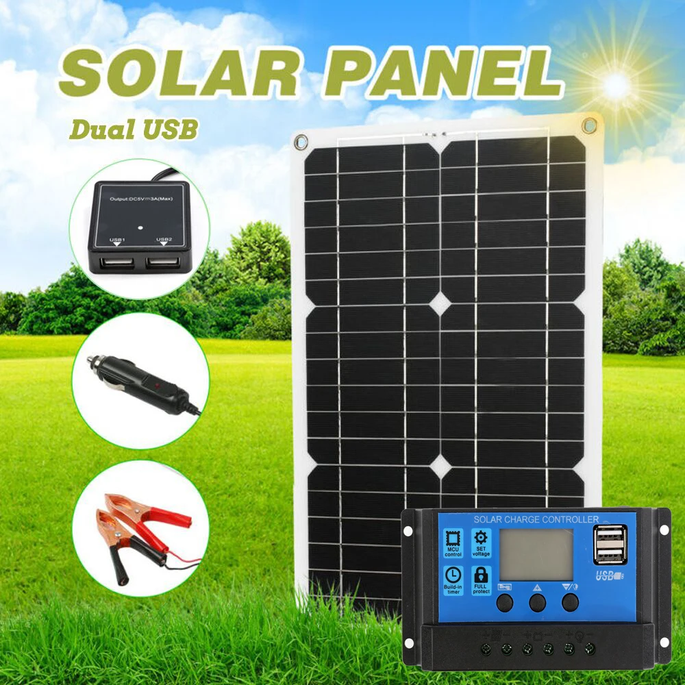 Buy Now 180W 12V Professional Solar Panel Kit 1/2 USB Port Off Grid Monocrystalline Module LCD Display with 20A Solar Charge Controller