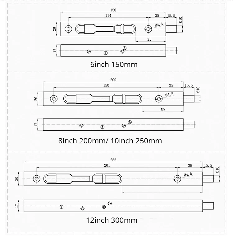 4/6/8/10 дюймов де inoxidable cerradura de seguridad cerradura de puerta corredera Торнилло де Баньо-prueba de polvo