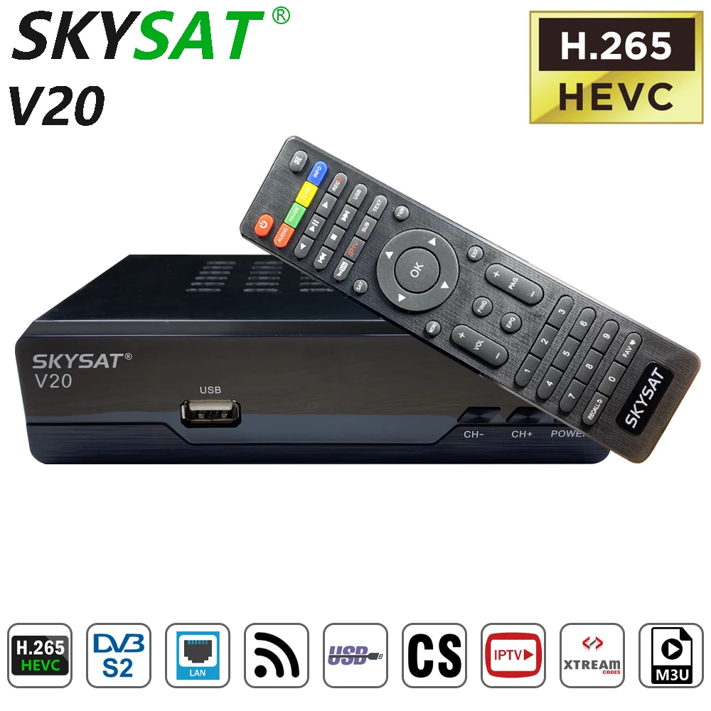 Спутниковый ресивер SKYSAT V20 H.265 HEVC DVB S2 TV Box Powervu Receptor спутниковый ТВ приемник HD с портом LAN RJ45|Спутниковое ТВ| |