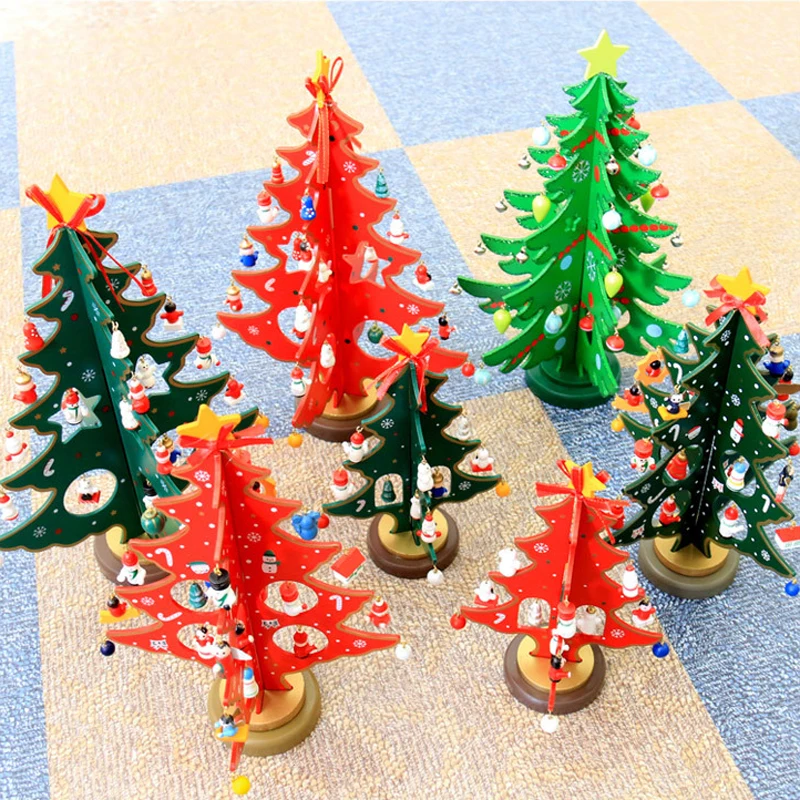 Mini Christmas Tree Holiday Decor Colorful Double Wood  Xmas Tree New Year Party Wedding DIY Desktop Home Ornaments 25cm-35cm (27)