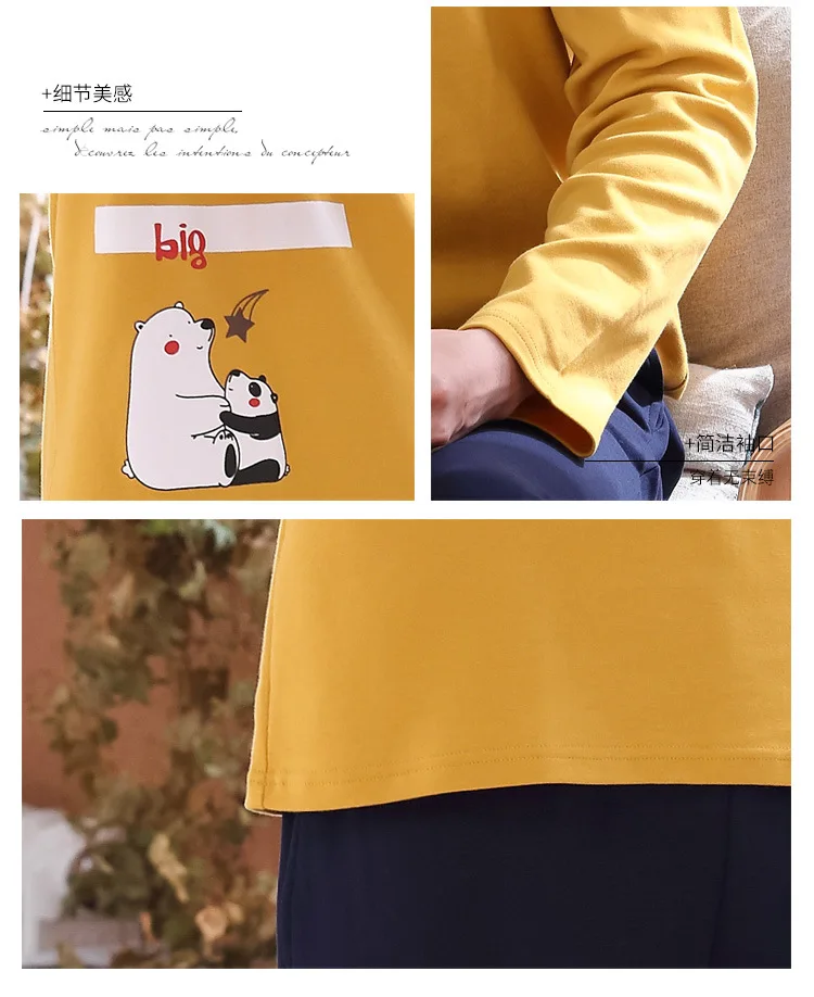 Мужской пижамный комплект, осенняя хлопковая тонкая одежда для сна с длинными рукавами и героями мультфильмов для женщин Весенний костюм