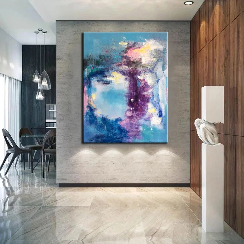 

100% Hand Painted Abstract Blue Purple Art Wall Picture Oil Paintings On Canvas Modern Wedding Decor Wall Landscape For Living