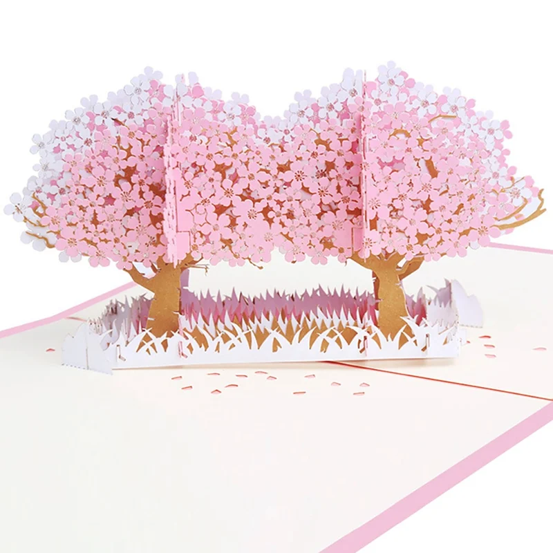  2020 Stereo Cherry Blossom Tree Pops Up Card Greeting Card Postcard Flower Handmade Birthday Gift W - 4000558586262