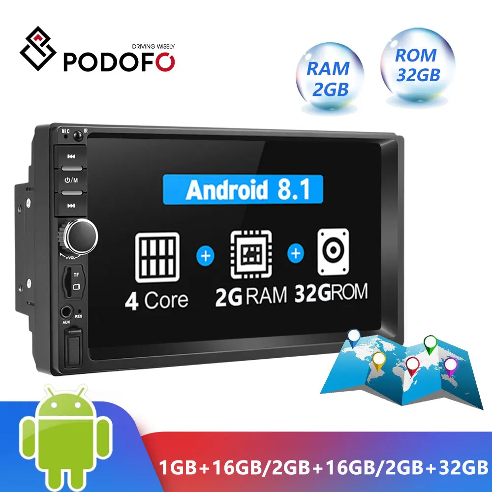 Najtaniej Podofo Android 8.1 2 Din Radio samochodowe RAM 2GB + ROM 32GB Android 7 2Din uniwersalne Radio samochodowe Autoradio GPS odtwarzacz multimedialny
