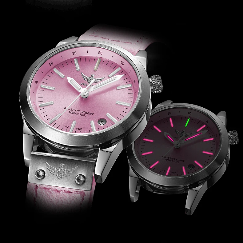 leather band p2 Женские тритиевые наручные часы, женские часы Yelang T100 светящиеся Роскошные водонепроницаемые кварцевые наручные часы relogio femino V1010.sw - Цвет: leather band p2