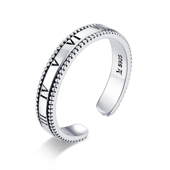 

bamoer GXR658 Roman Numeral Ring for Women 925 Sterling Silver Retro Adjustable Rings Band Punk Style Unisex Silver Jewelry