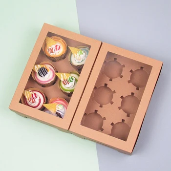 

Open Window Cup Cake Box Kraft Paper Pastry Puffin Box Baking Pastry Box