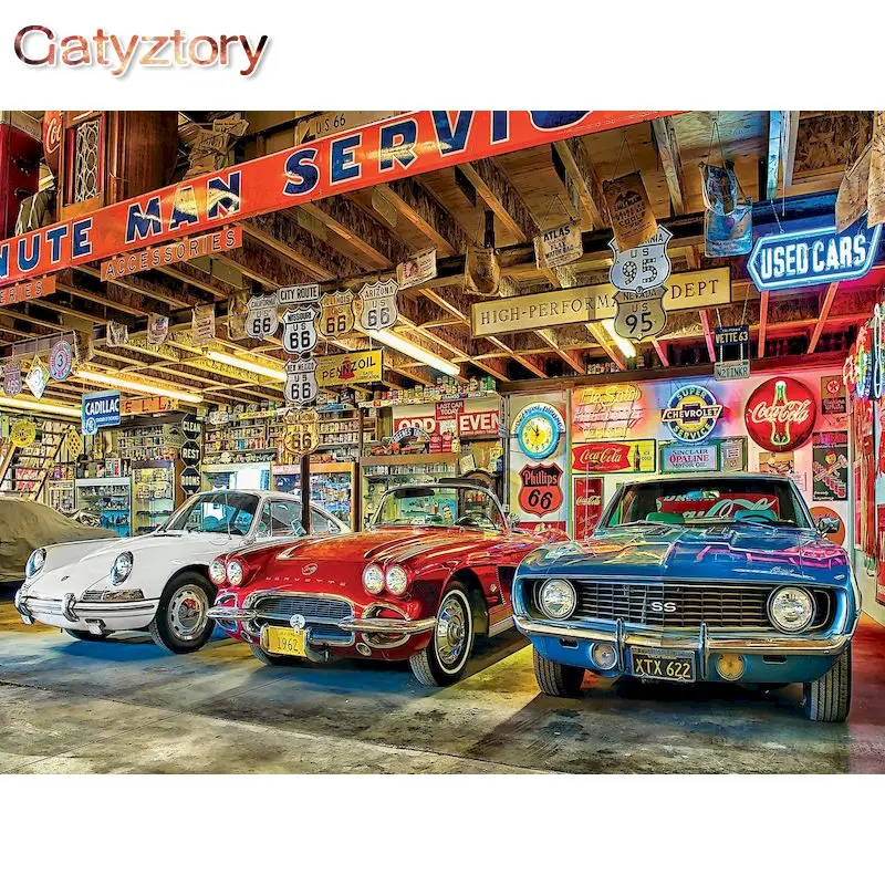 Description Picture 2 of itemGATYZTORY DIY Oil Painting By Numbers For Adults 60x75cm Frame Car Factory Landscape Paint Kits Home Decoration Wall Artcraft