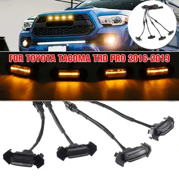 

4 Pcs 12V Car LED Grille Yellow Lights Kit For Toyota Tacoma for TRD PRO 2016-2019 Front Grill Amber Lighting Kit Accessories