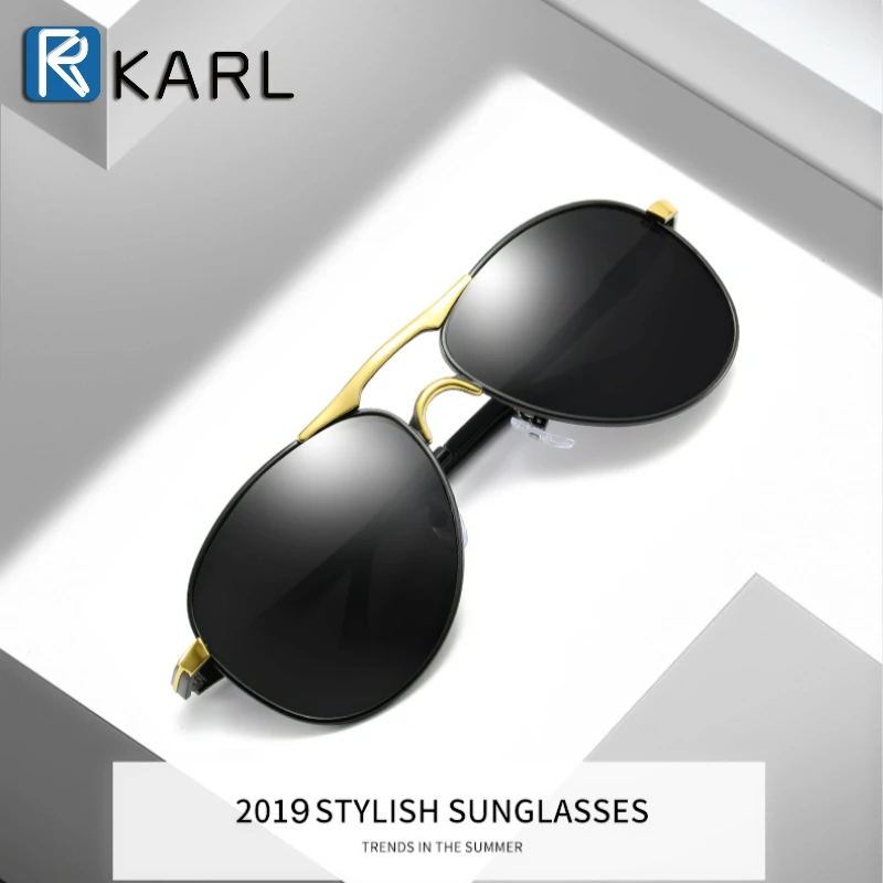 KARL Брендовые мужские поляризованные солнцезащитные очки, очки пилота, Ретро стиль, Овальные, черные, для вождения, солнцезащитные очки для мужчин, металлическая оправа, Oculos De Sol