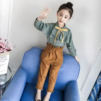 

2020 Kids Clothes Girl Long Sleeve Cotton Blouse & Pants 2Pcs Set Casual Suits Teens Clothing Children Suit For Age 5 7 9 11 13Y