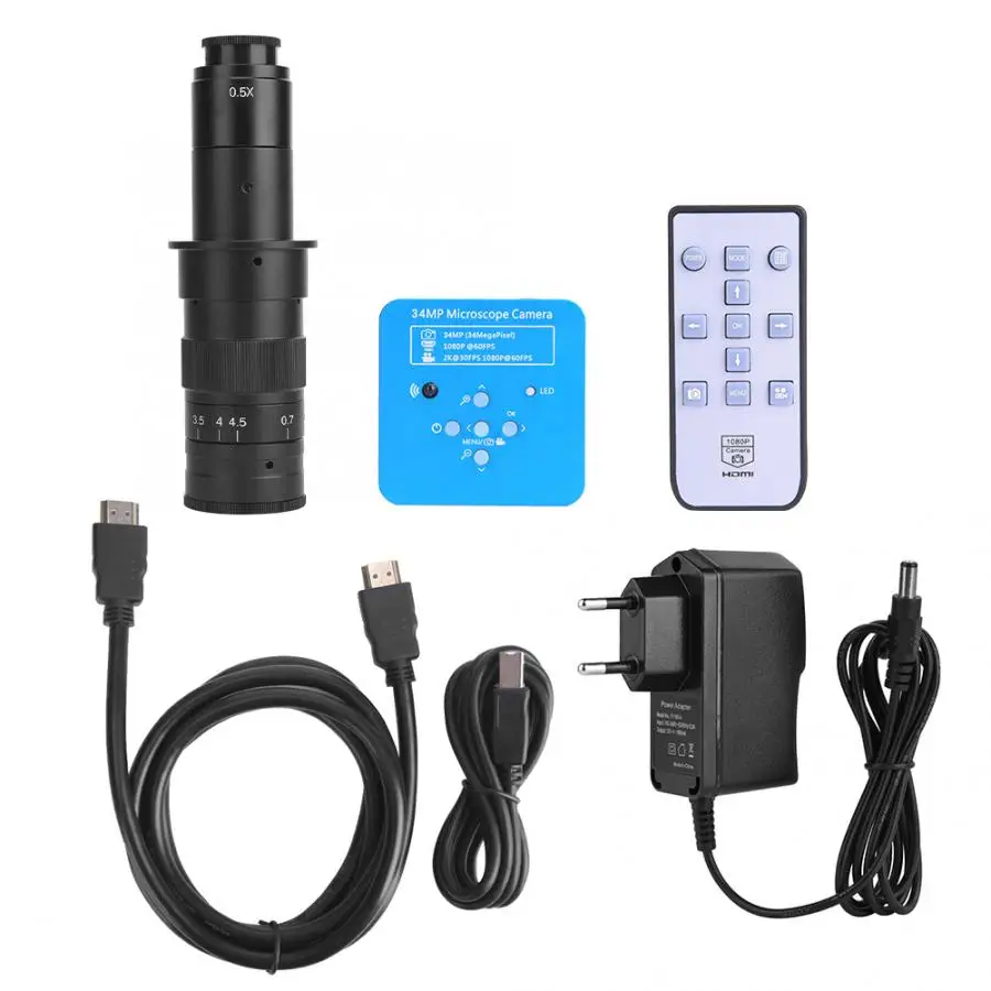 EU Plug 34MP HDMI USB промышленный микроскоп камера с 180X объективом 100-240V microscopio digital para electronica - Цвет: EU Plug