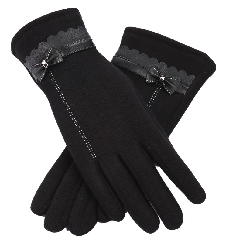 

Women Winter Bow Velvet Gloves Lady Thick Leather Autumn Touch Screen Mittens Glove Female Cycling Line Bow Gloves Wholesale
