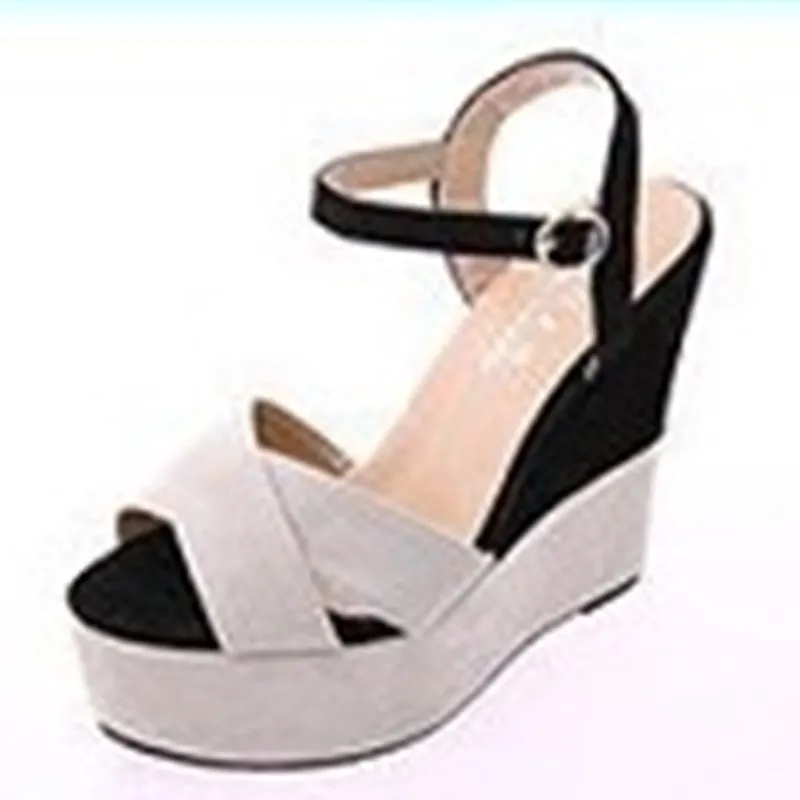 

2020 New Women Peep Toe Shoes Fashion Ankle Buckle Color Super High Heel Wedge Casual Women's Sandals Platform High Heels U23-13