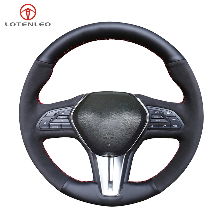 LQTENLEO Black Genuine Leather Suede Car Steering Wheel Cover For Infiniti Q50 2017 2018 2019