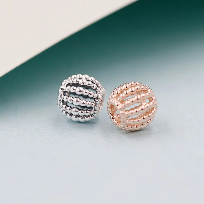 

2020 Valentine's Day 100% 925 Sterling silver Beaded Openwork Charms fit Silver Beads Bracelets Bangles DIY for Women Wholesale