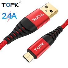 TOPK AN42 Micro USB кабель 2.4A нейлон Быстрая зарядка USB кабель для передачи данных для samsung Xiaomi huawei LG Android мобильный телефон USB кабель