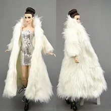 Кукла аксессуары набор для кукол Барби парка платье зима супер длинный мех белое пальто и Серебряное платье Модная одежда для 1/6 кукол